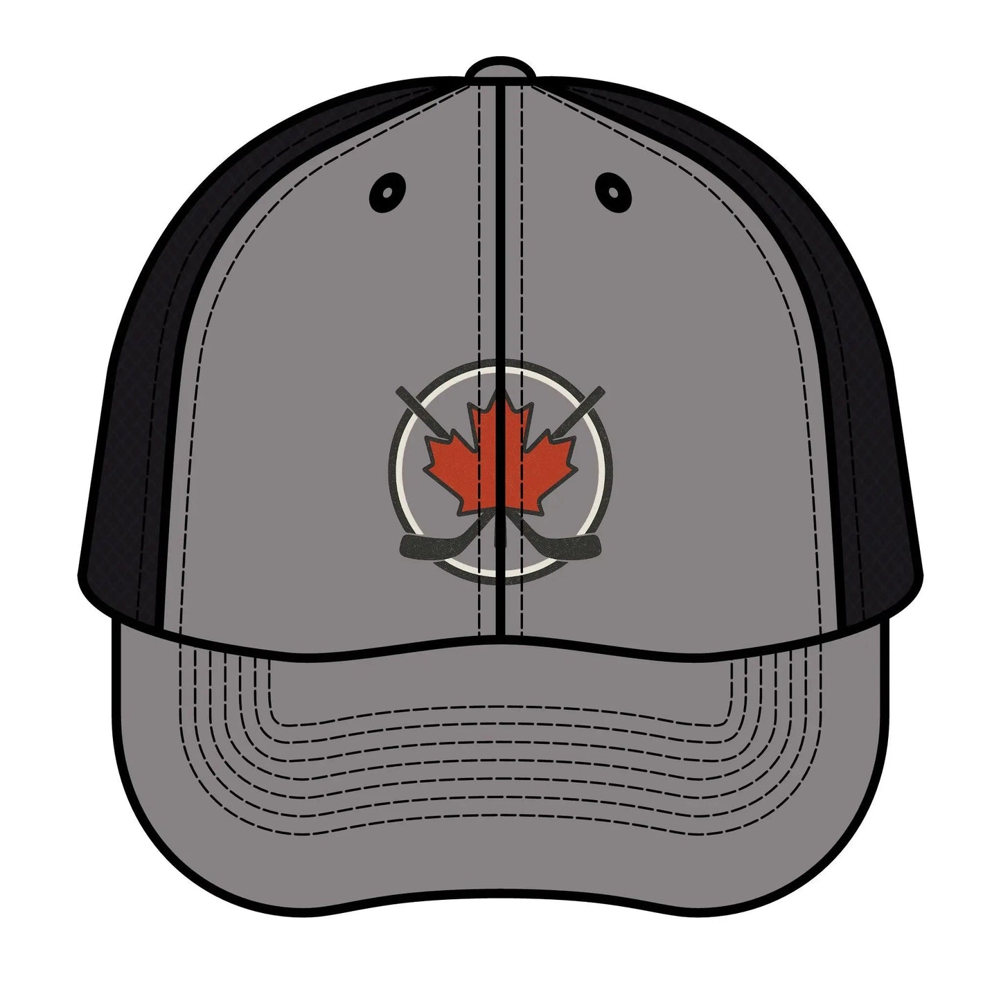 Maple Stick Hockey Hat Canadian Maple Leaf Cap with Crossed Hockey Sticks - Premium Snapback Trucker Hat