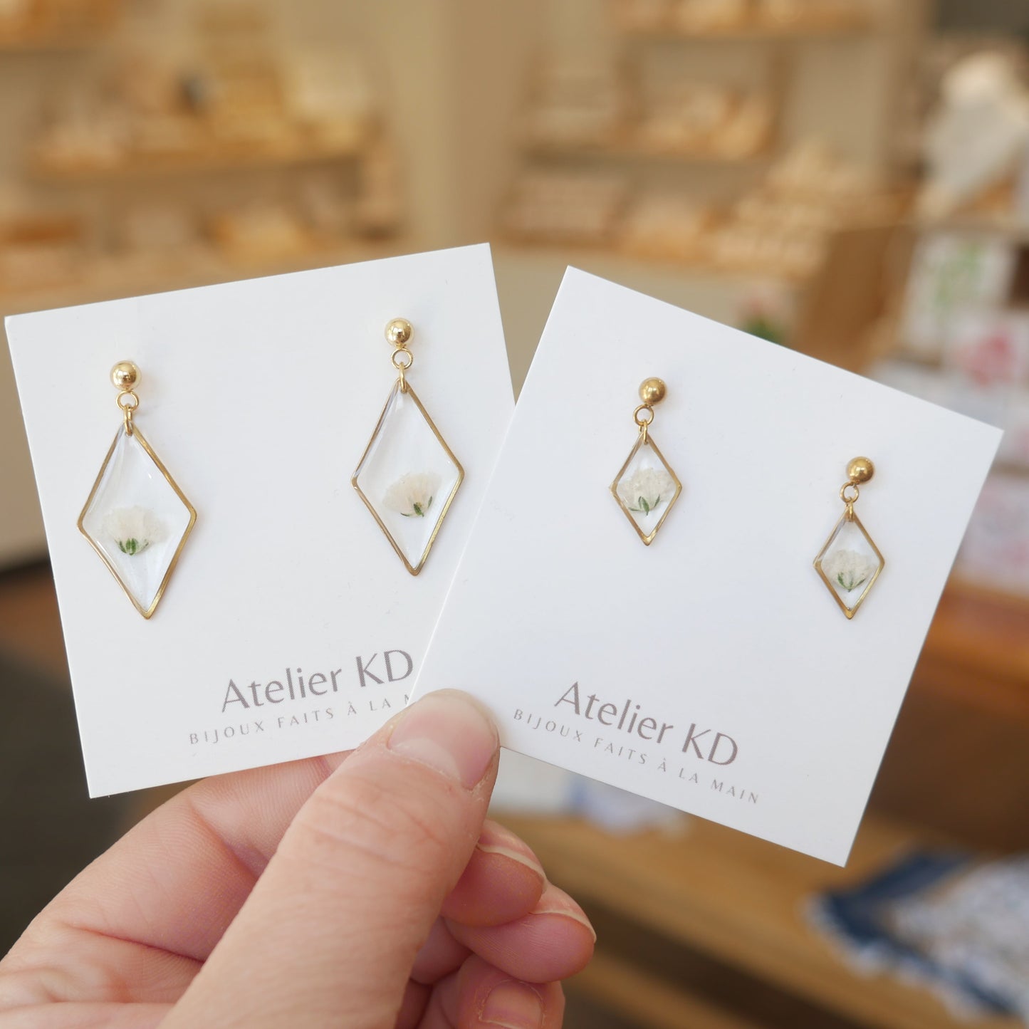 Boucles d'oreilles Gigi blanc - losange