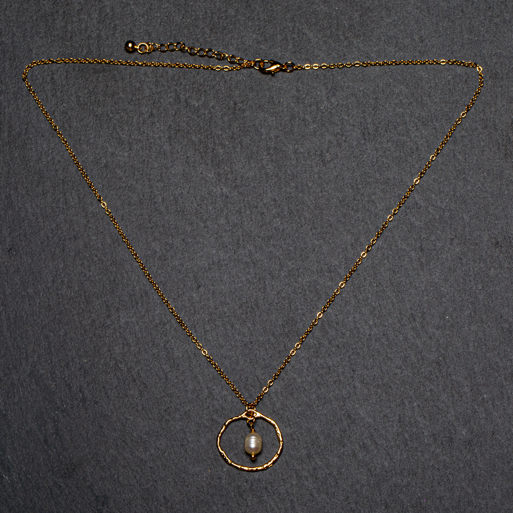 Simple Ring & Pearl Necklace In Gold Plate