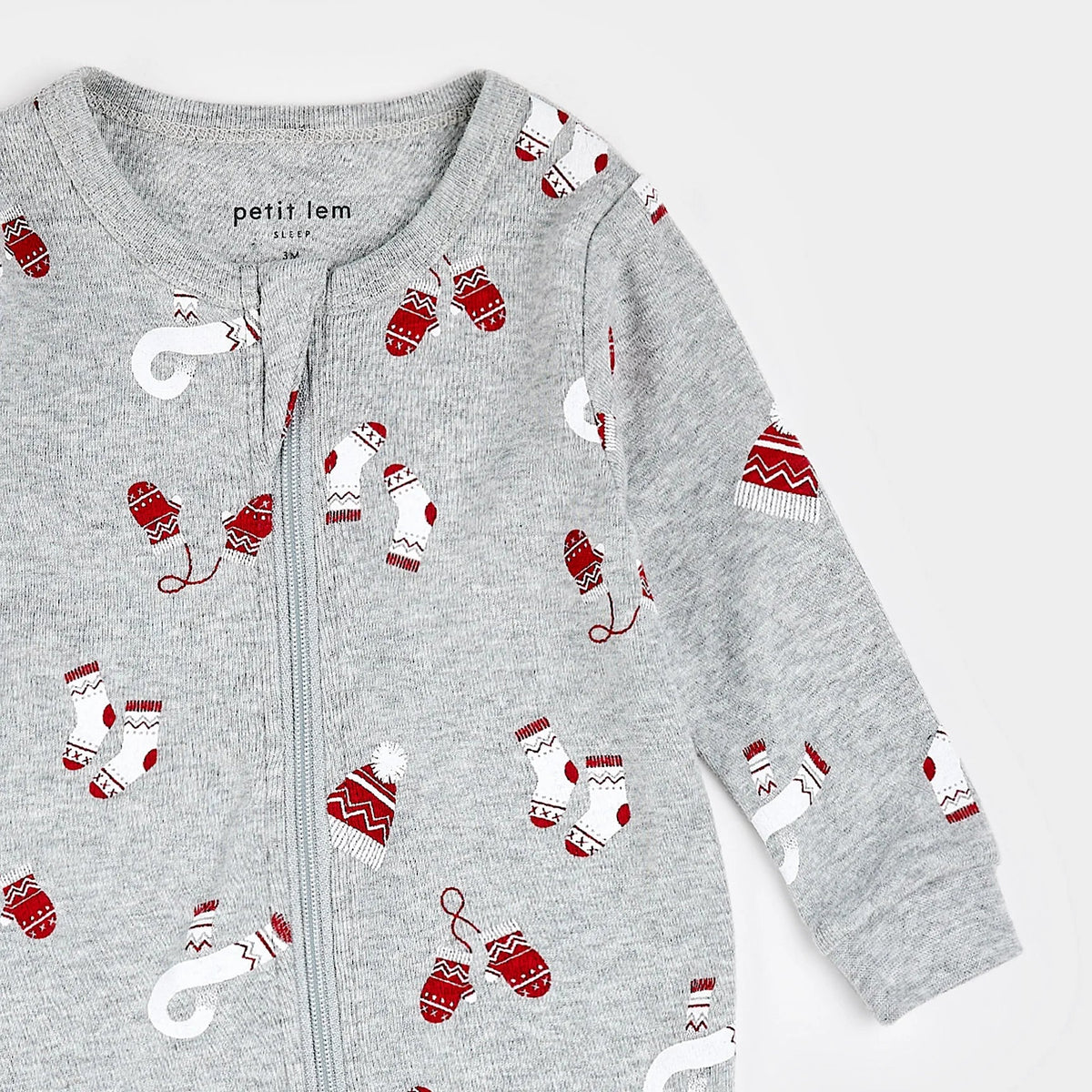 Mitts and Pieces Print on Heather Grey Sleeper | Petit Lem