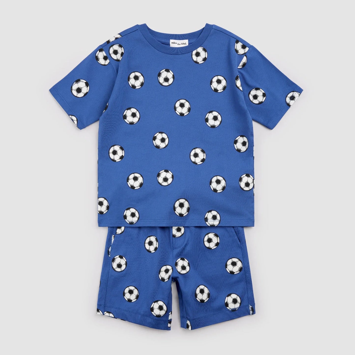 2 Piece T-Shirt & Short Set | Soccer Balls on Royal Blue