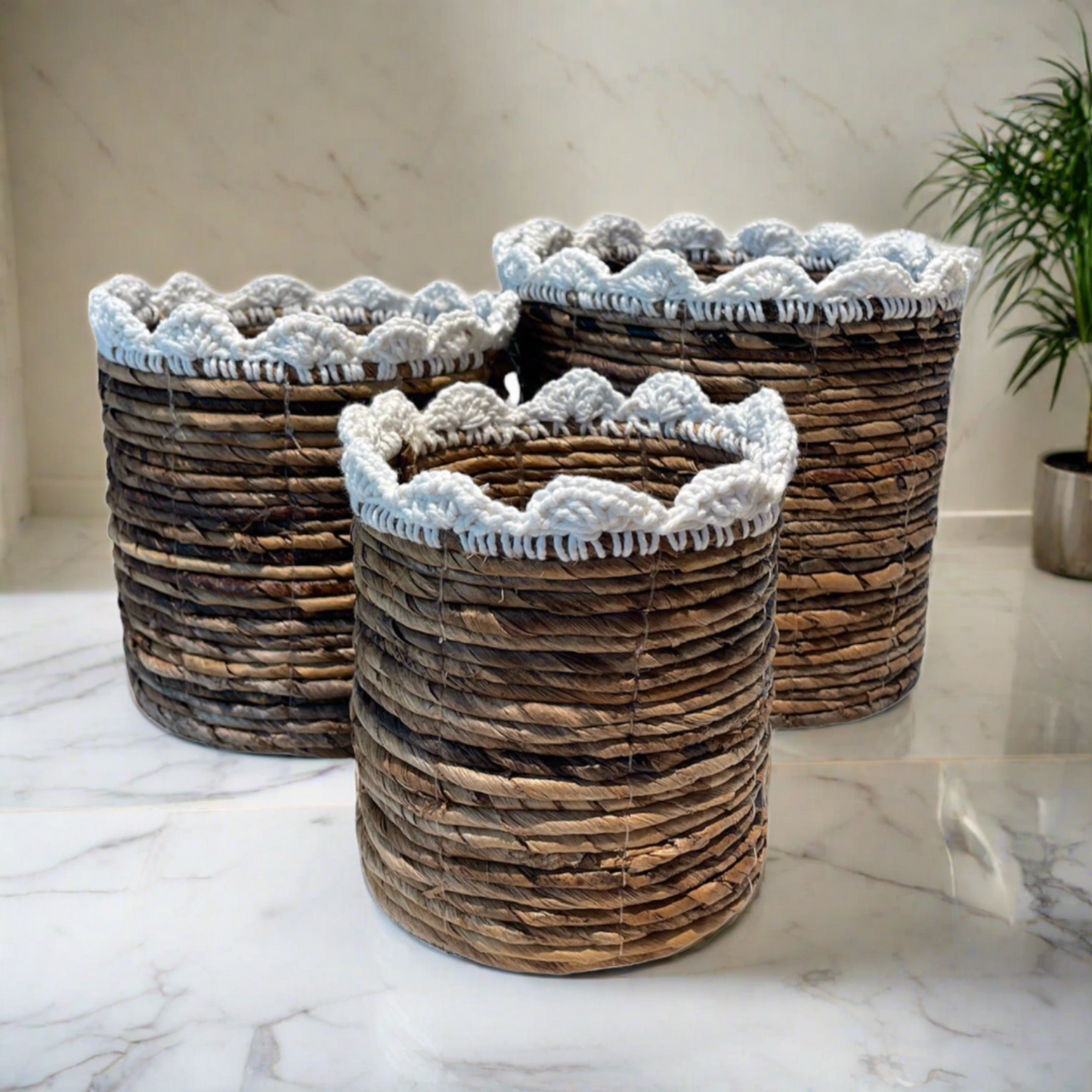 Banana Leaf & Macrame Ruffle Planter Basket
