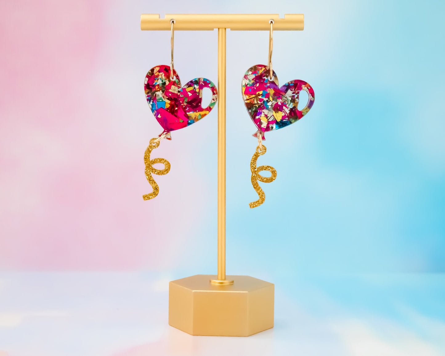 Glitter Flake Heart Balloon Earrings
