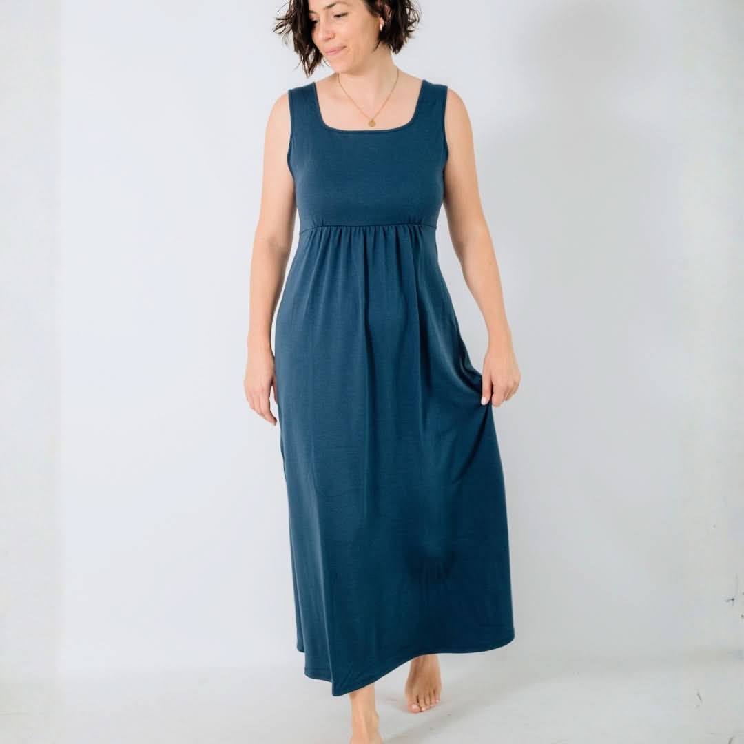 Ladies' Bamboo Square Neck Tank Maxi Dress | Navy