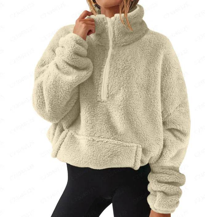 Velvet Fleece-lined Women's Half Zipped Sweater