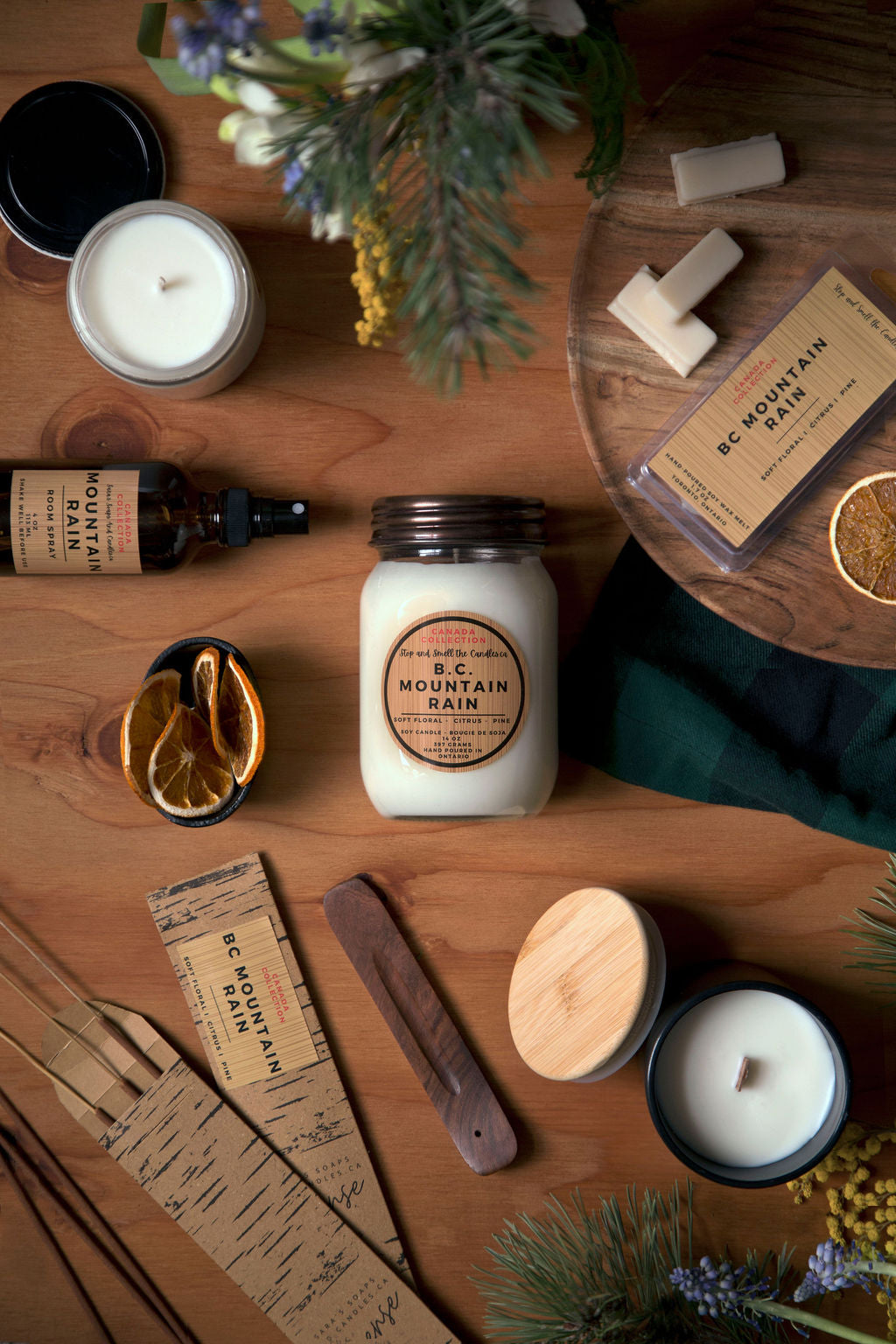 BC Mountain Rain: wood wick soy candle 8oz