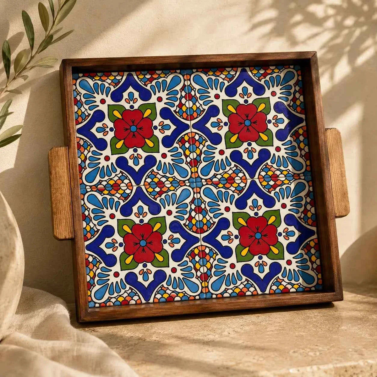 Palestinian Handmade Ceramic Tray - Elegant Serving Tray & Decorative Platter