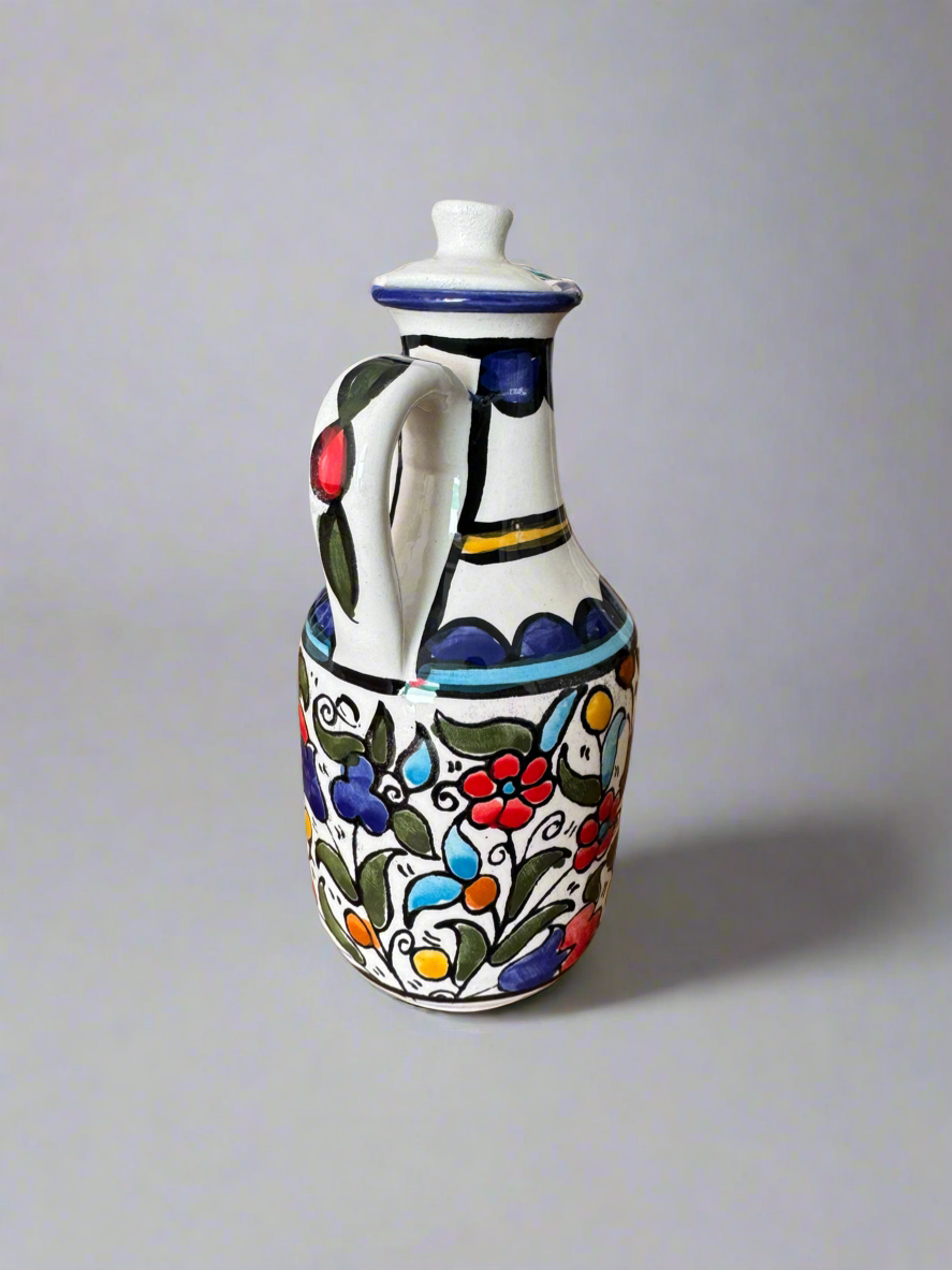 Oil Jug – Hand-Painted Palestinian Ceramic