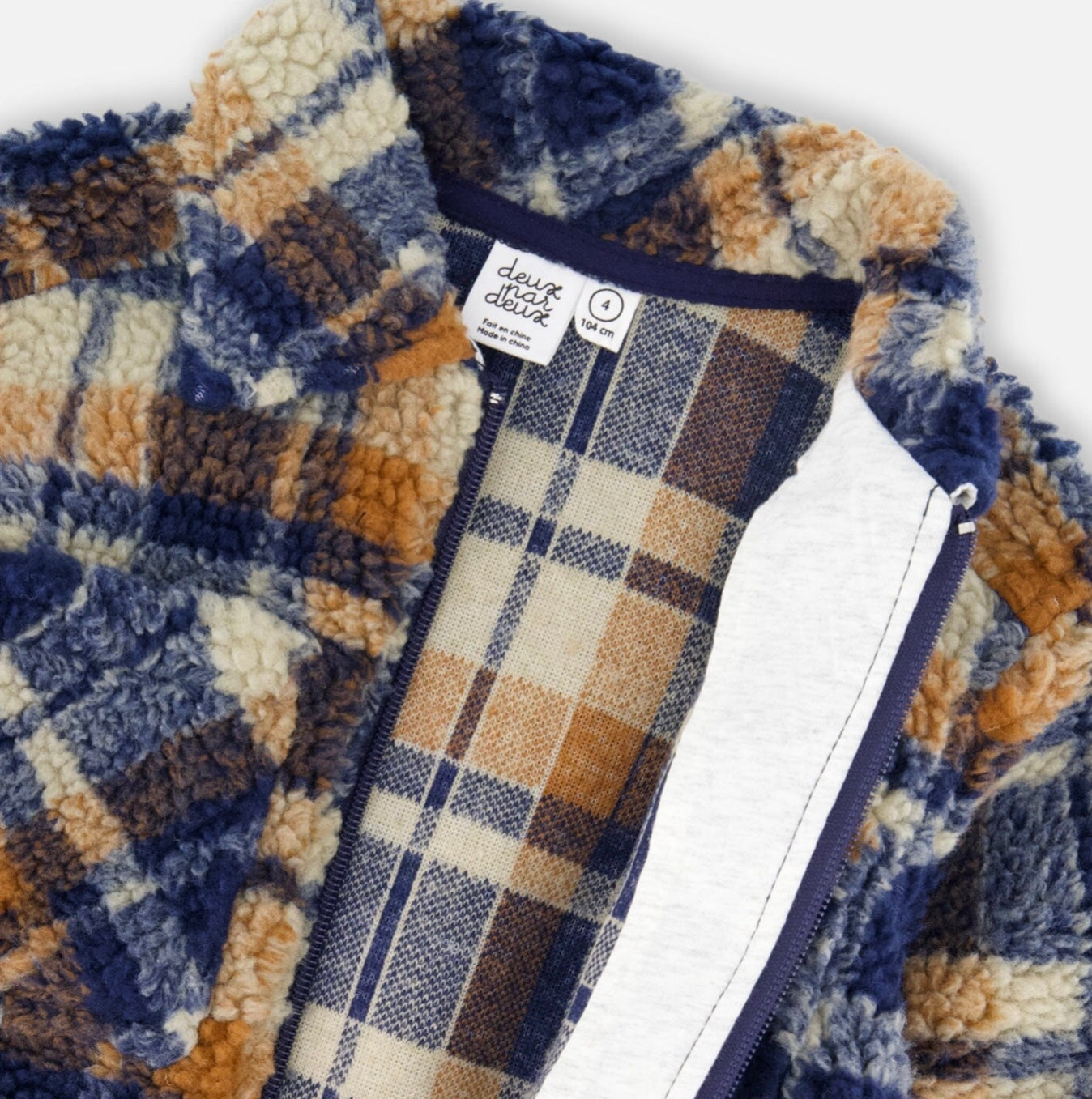 Sherpa Over-shirt | Navy & Brown Plaid | Deux Par Deux