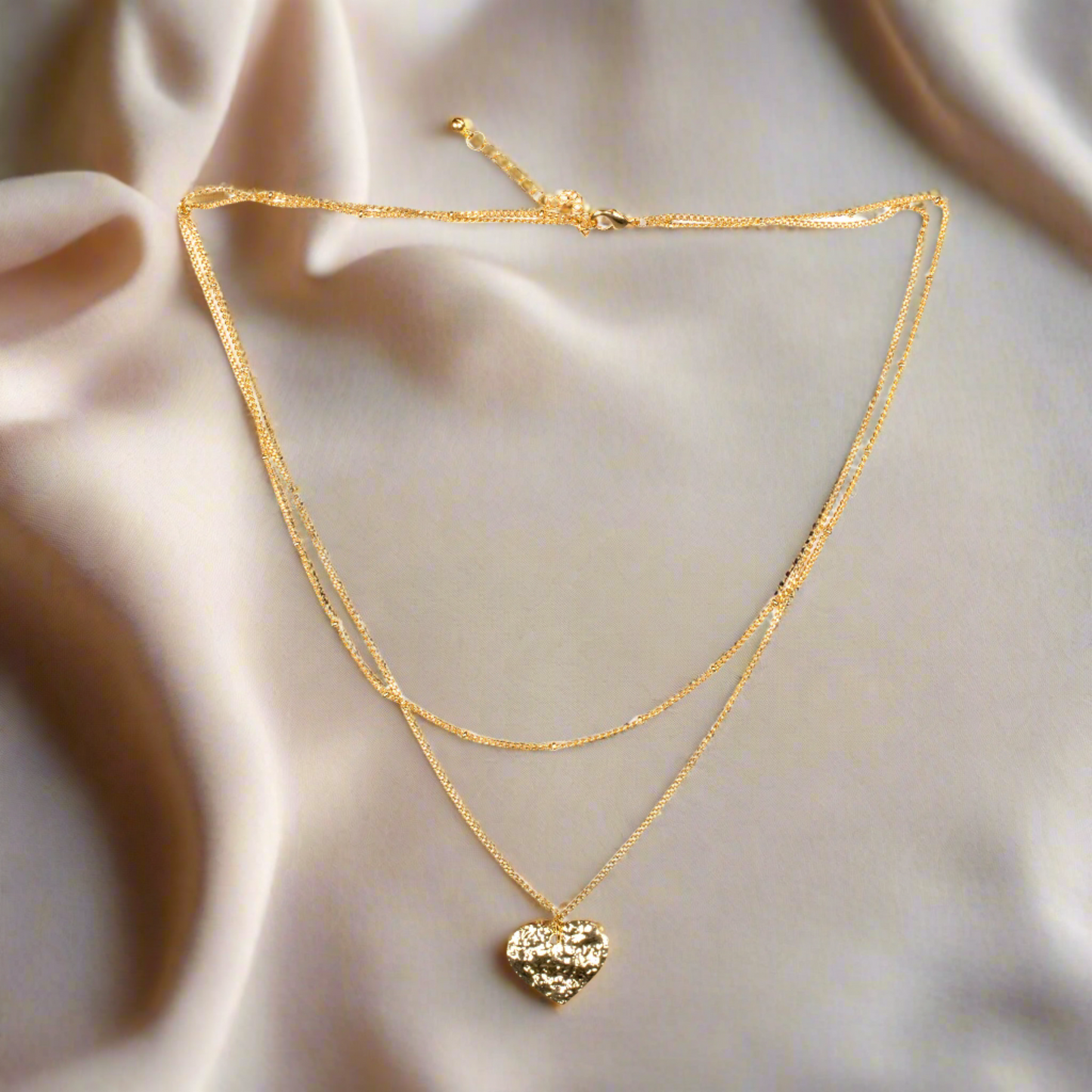 Double Strand Heart Necklace- Gold Plate
