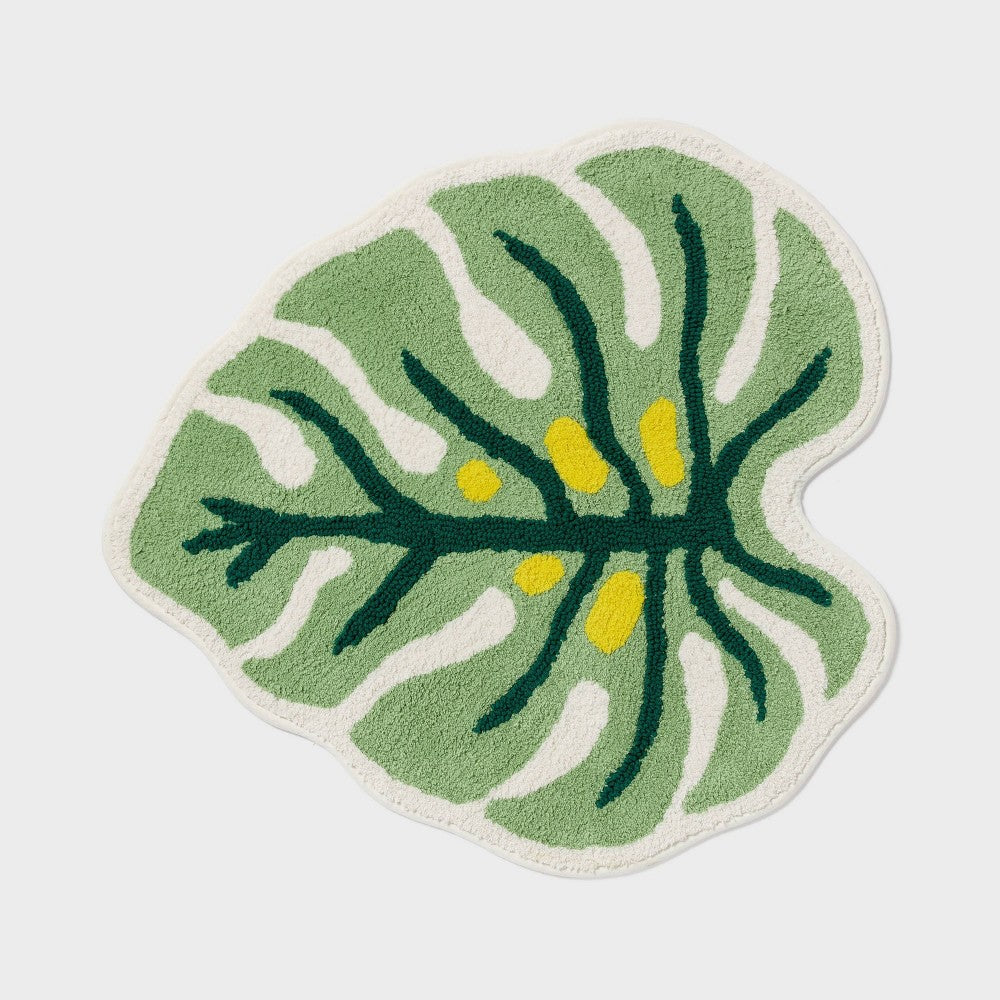 Leaf Shaped Machine Washable Non-Slip Bath Rug Green