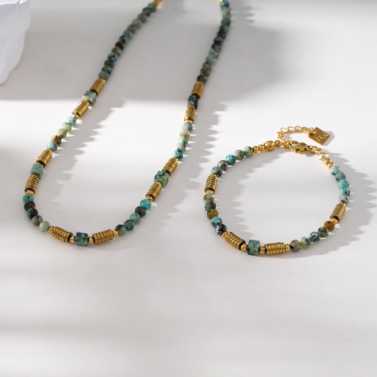 Turquoise Stones and Gold Beaded Bracelet