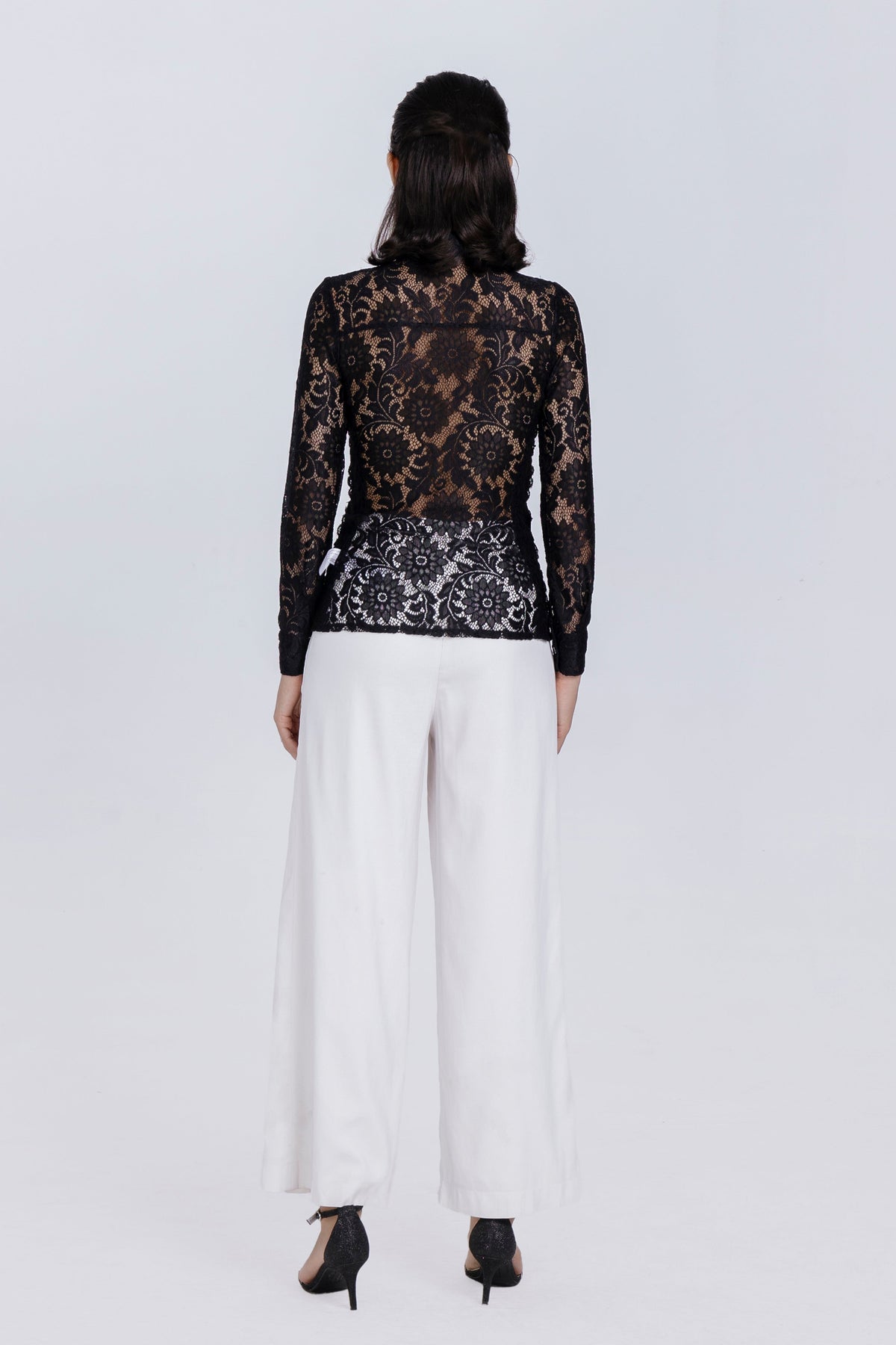 Celeste Black Floral Lace Button-Up Blouse