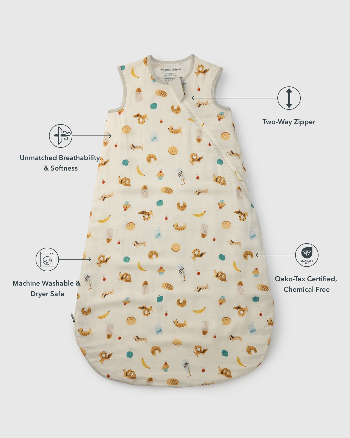 Baby Bamboo Muslin Sleep Bag 0.5 TOG - French Breakfast