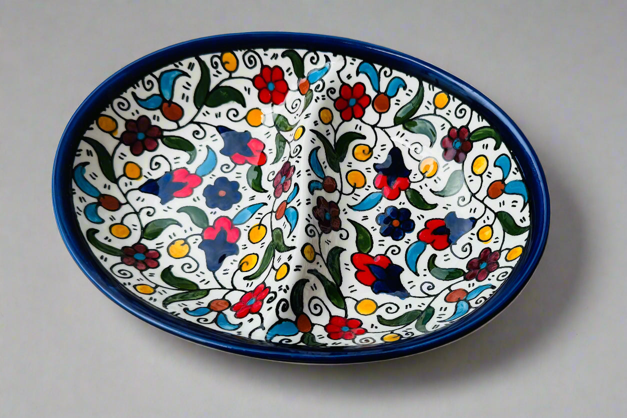 Oval Double Dip Side – Hand-Painted Palestinian Ceramic