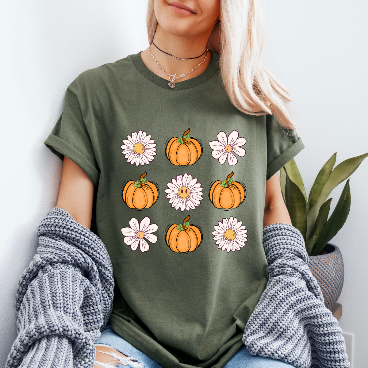 Cute Fall Pumpkin and Flowers T-Shirt