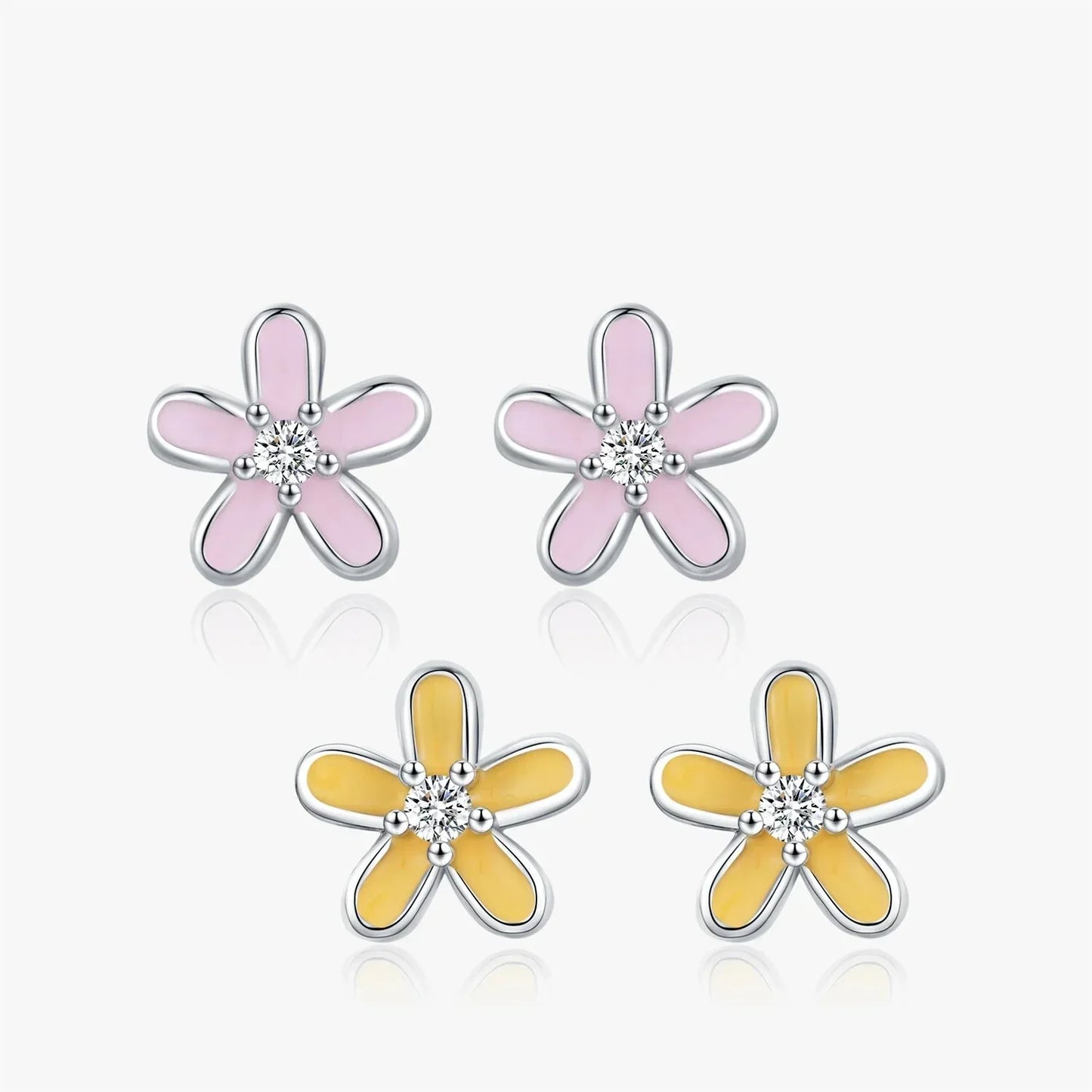 Sterling Silver Colorful Enamel Flower Stud Earrings