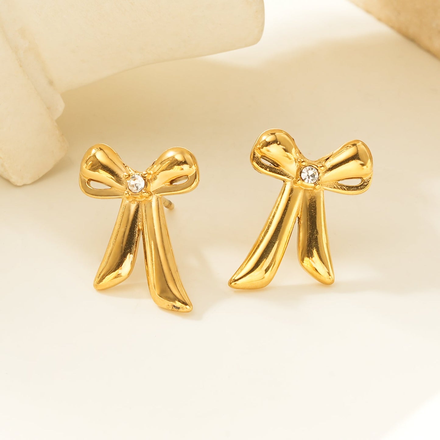 Bow Stud Earrings with Solitaire Zirconia – Dainty & Chic Everyday Jewelry