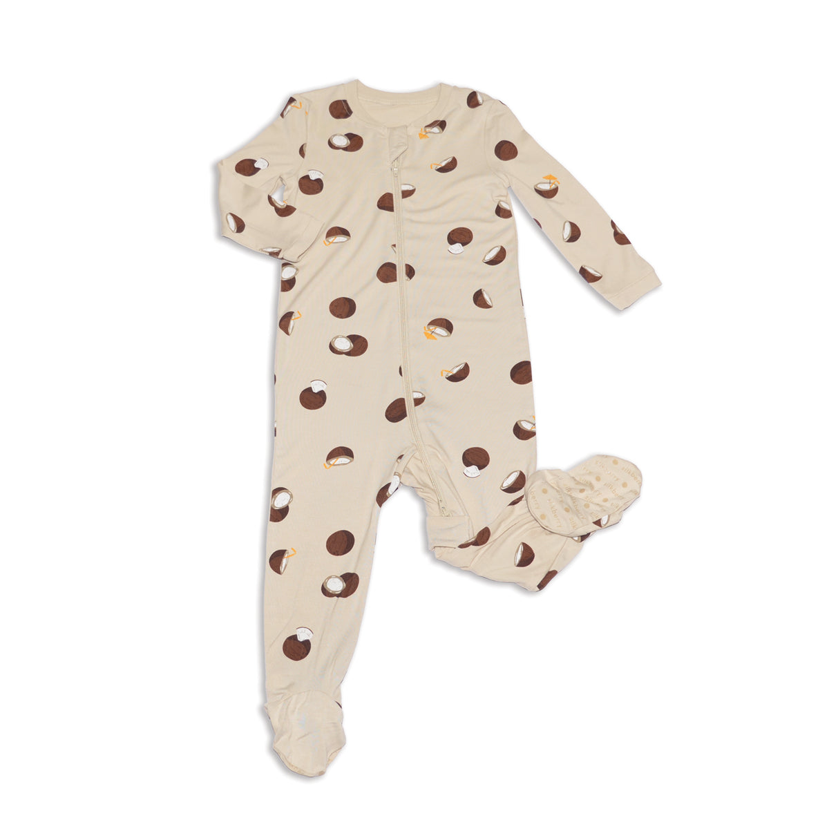 Bamboo Footies with Two Way Zipper (Coconut Print)