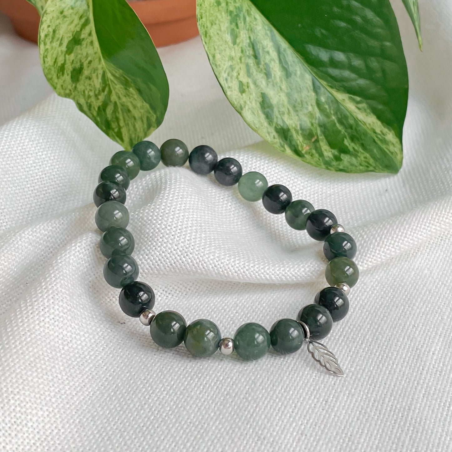 FEUILLE | Bracelet en agate mousse et acier inoxydable