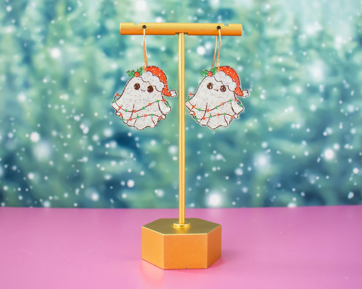 Glitter Christmas Ghost Earrings
