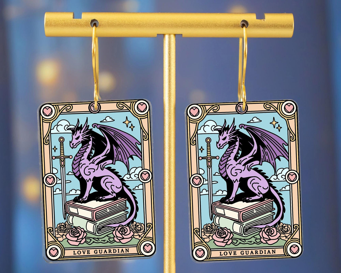 Fantasy Dragon Tarot Card Bookish Earrings