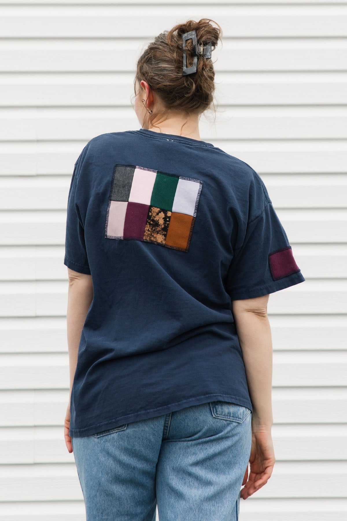 upcycled navy t-shirt with Pantone swatches {large}