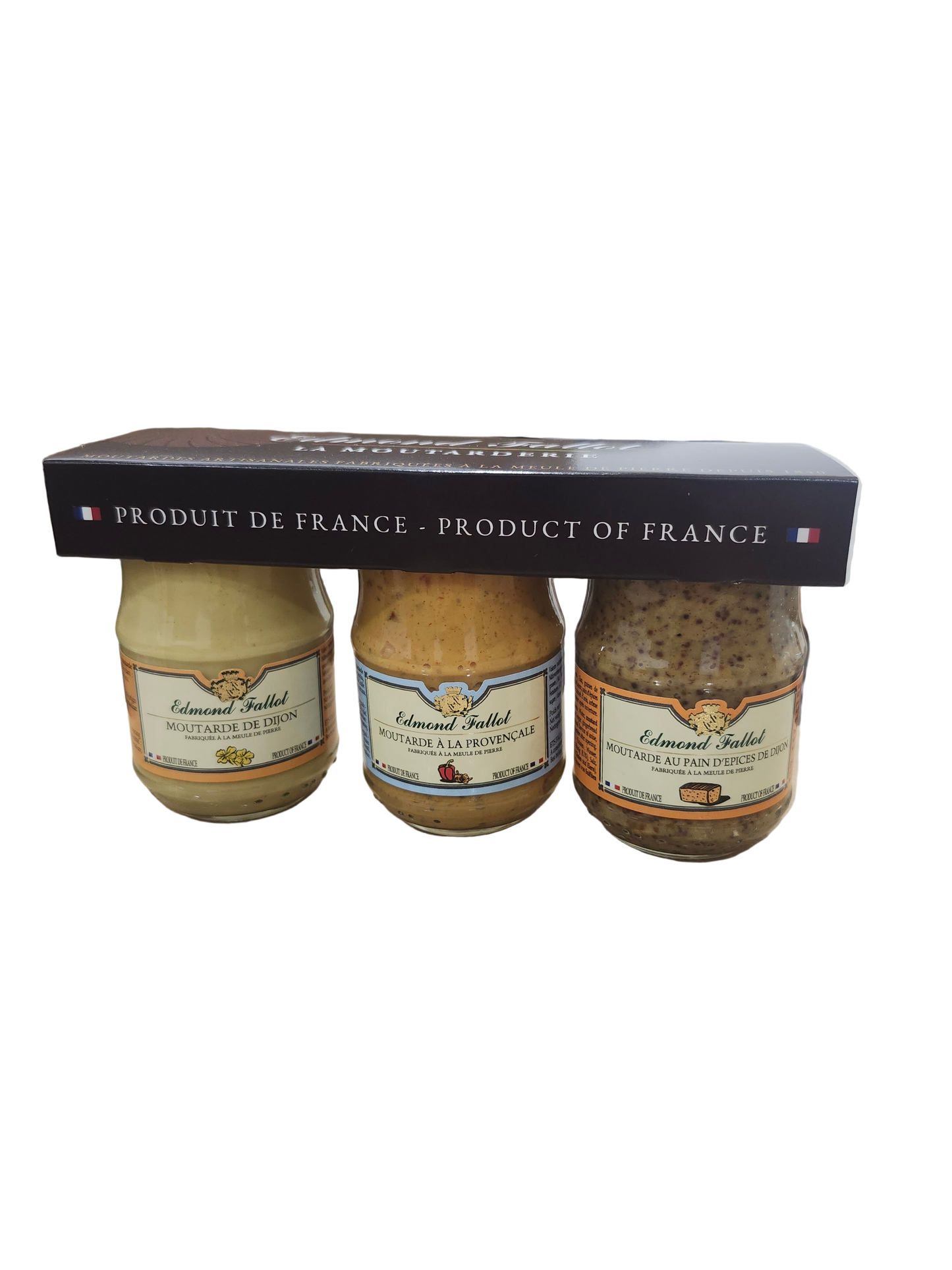 Edmond fallot- Lots de 03 moutarde de dijon (3×100ml) (provencale, traditionnelle, au pain d'épices)