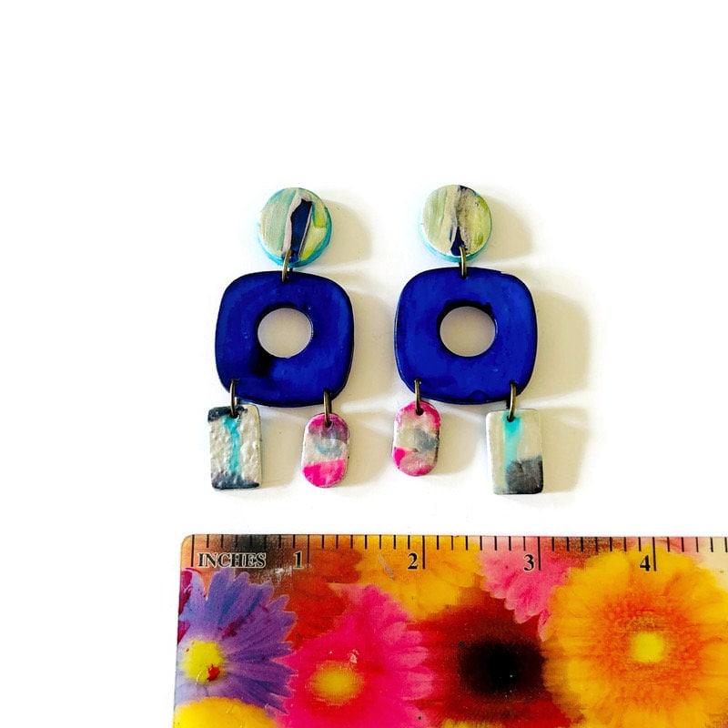 Royal Blue Statement Earrings with Abstract Accents