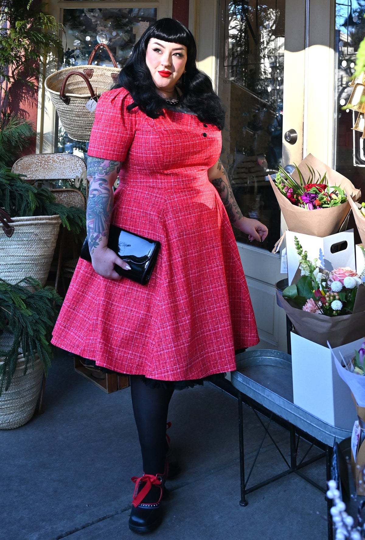 Kim  - Coco Cerise - Tweed Print Dress