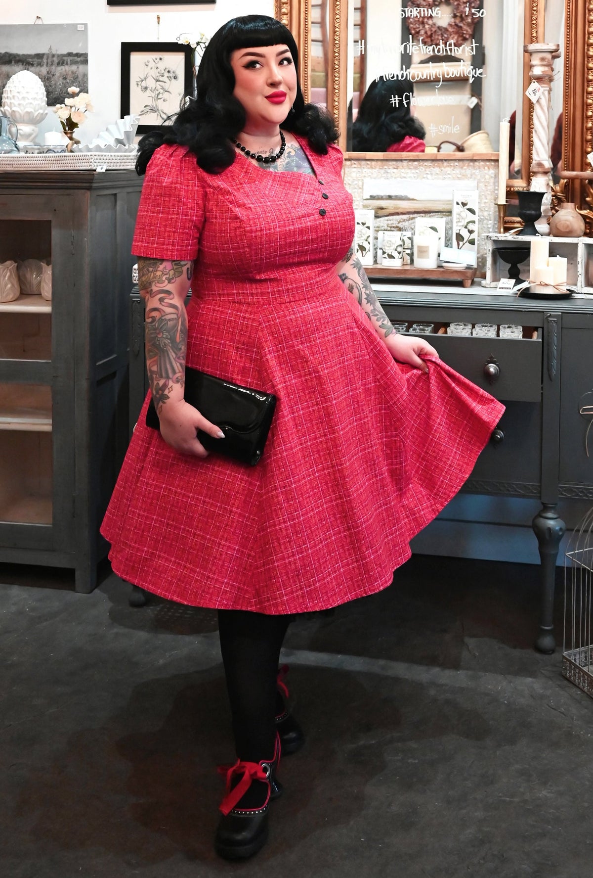 Kim  - Coco Cerise - Tweed Print Dress