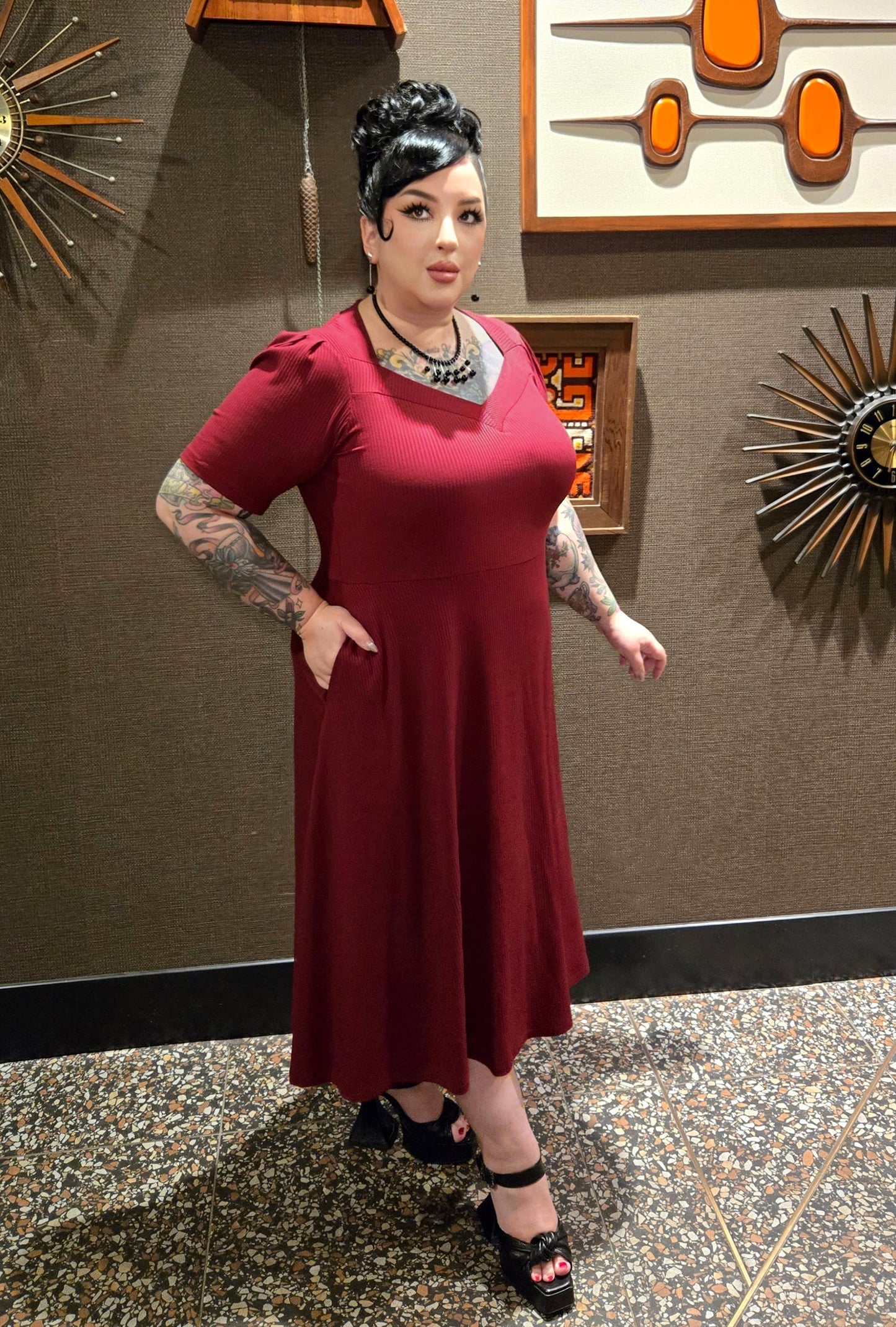 Thistle Midi Dress - Burgundy Rib Knit Bamboo