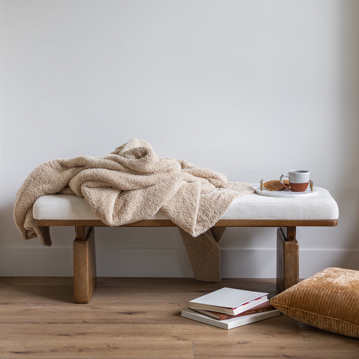 Buffed Beige Solid Double Layered Print Extended Throw