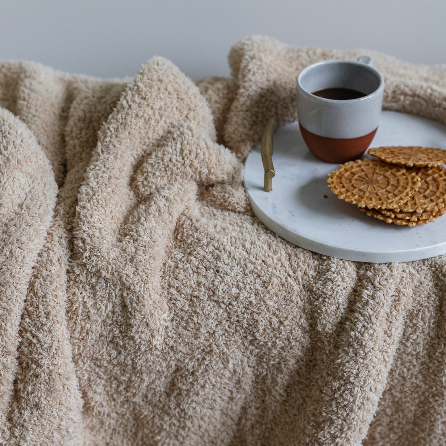 Buffed Beige Solid Double Layered Print Extended Throw