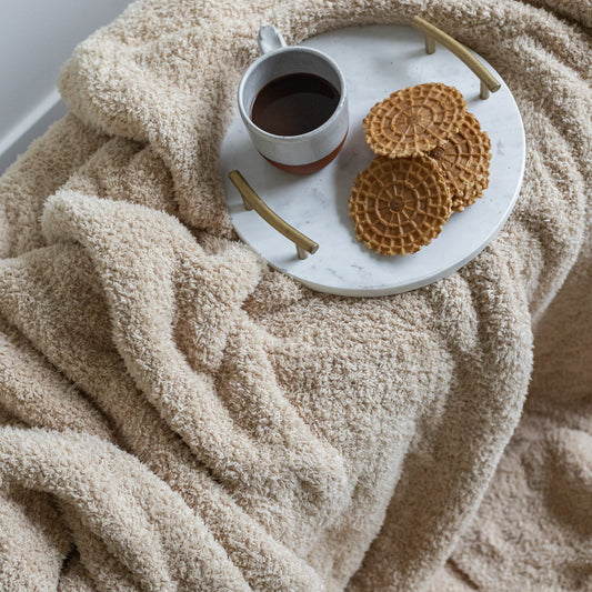 Buffed Beige Solid Double Layered Print Extended Throw