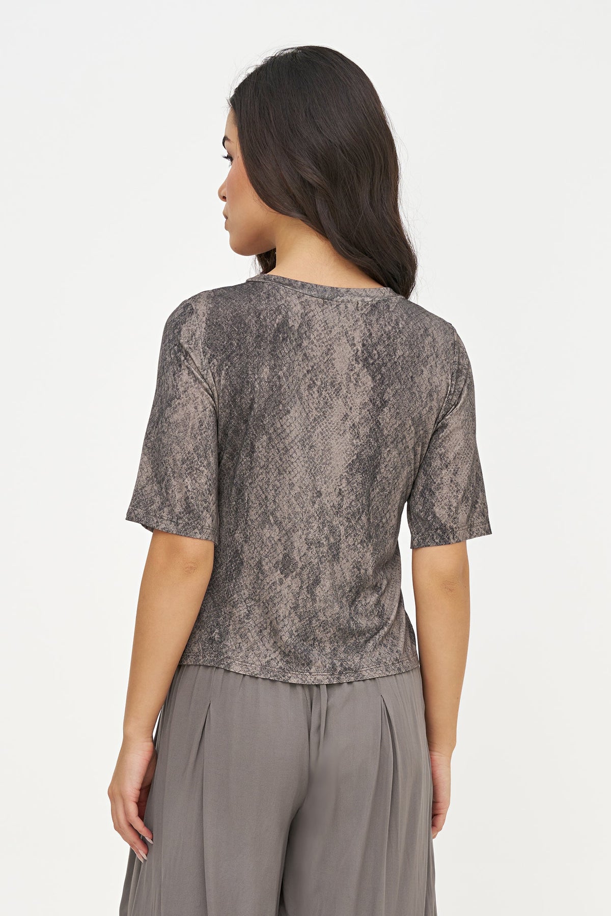 Women's Buttery-Soft Printed Knit Crew-Neck Top, with Elbow Length Sleeves