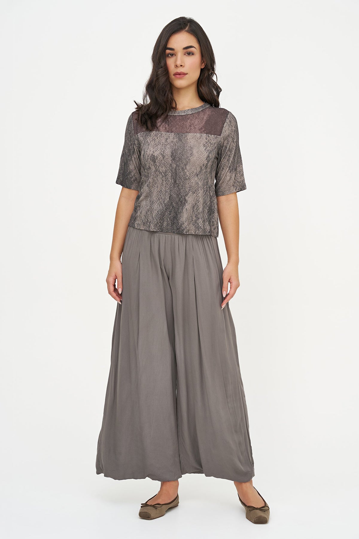Women's Buttery-Soft Printed Knit Crew-Neck Top, with Elbow Length Sleeves