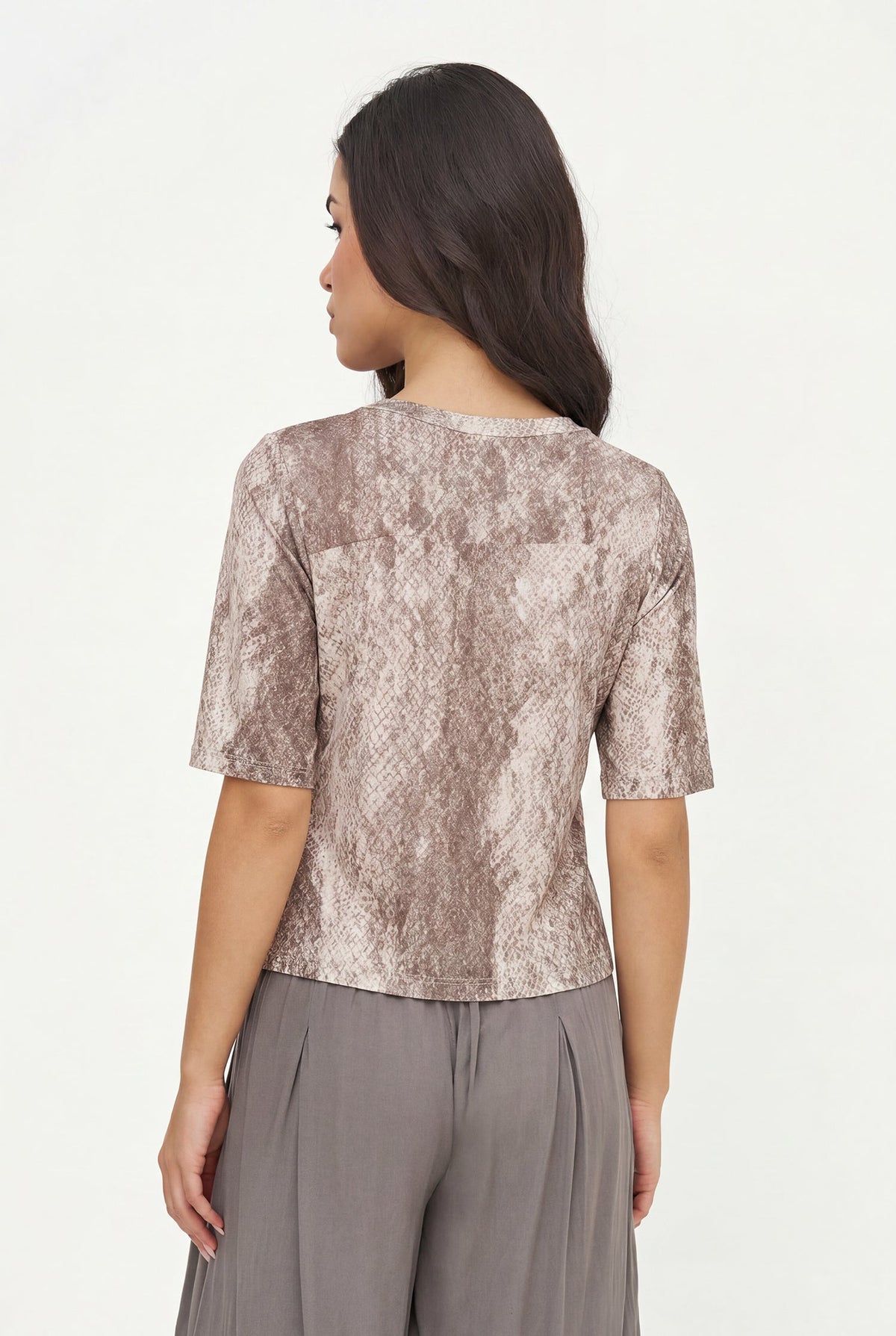Women's Buttery-Soft Printed Knit Crew-Neck Top, with Elbow Length Sleeves