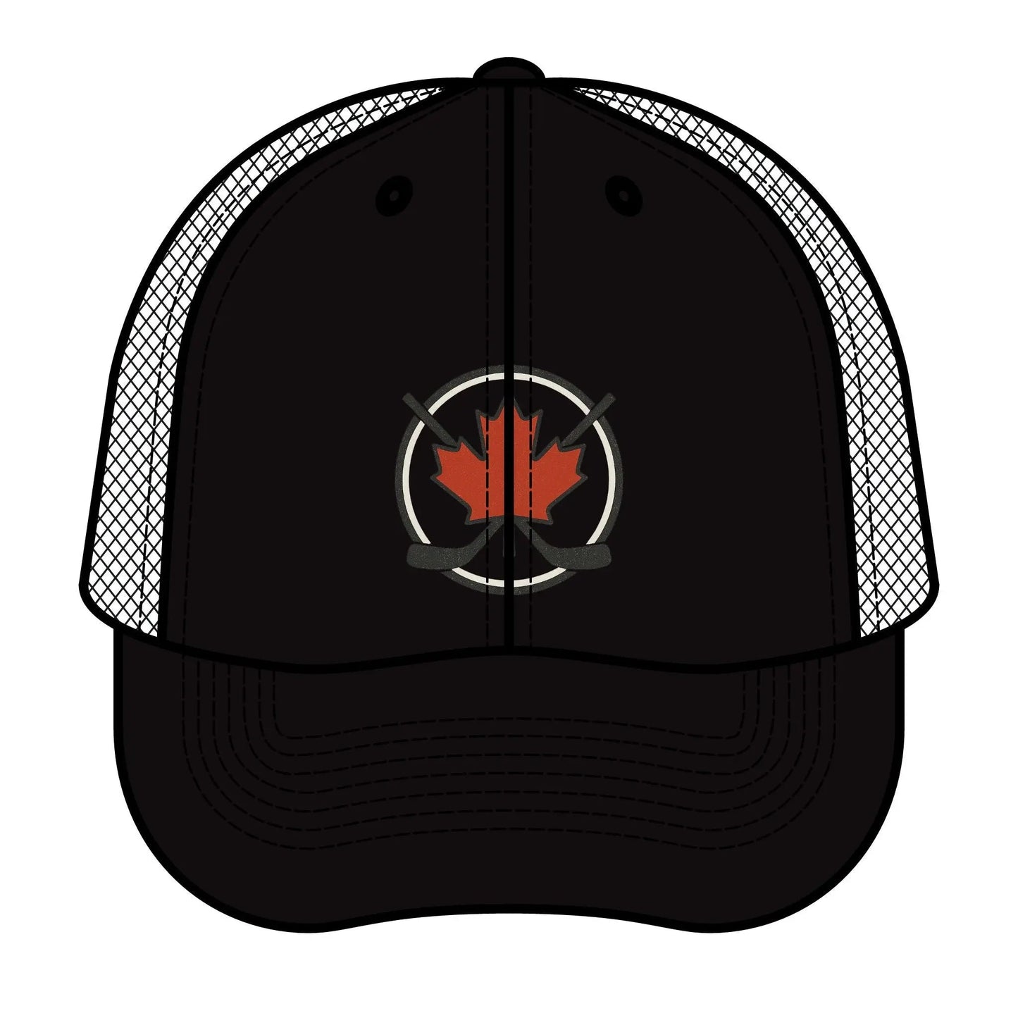 Maple Stick Hockey Hat Canadian Maple Leaf Cap with Crossed Hockey Sticks - Premium Snapback Trucker Hat