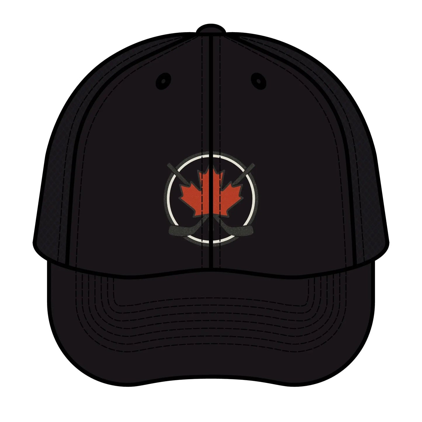 Maple Stick Hockey Hat Canadian Maple Leaf Cap with Crossed Hockey Sticks - Premium Snapback Trucker Hat