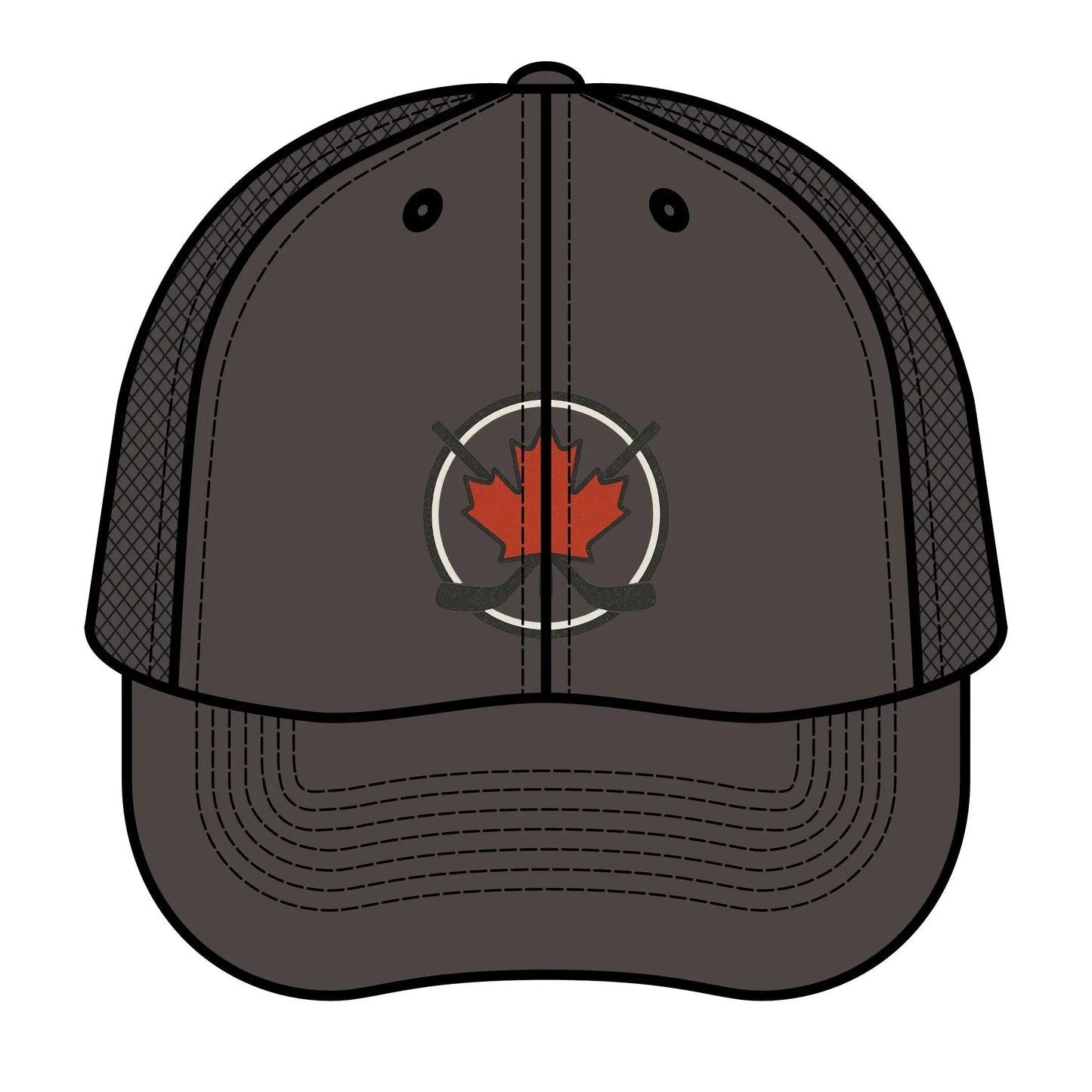 Maple Stick Hockey Hat Canadian Maple Leaf Cap with Crossed Hockey Sticks - Premium Snapback Trucker Hat