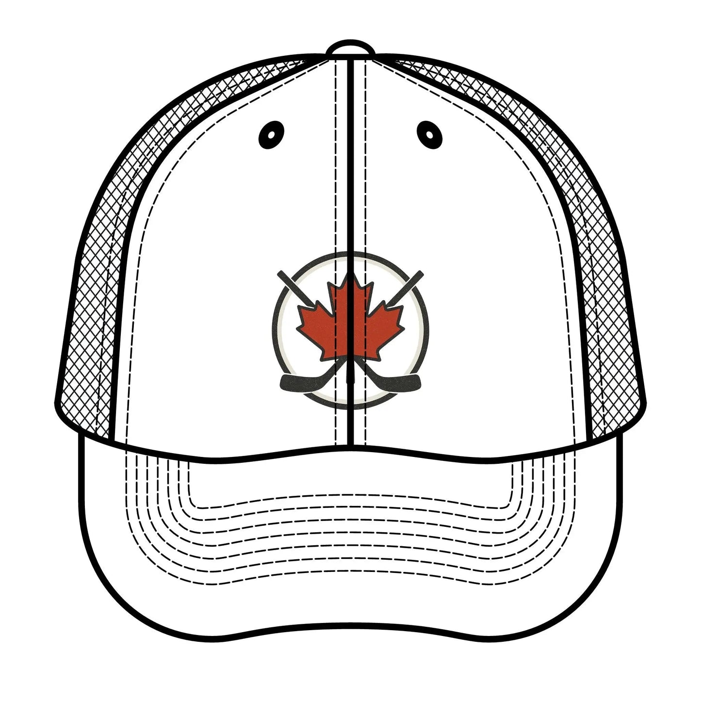 Maple Stick Hockey Hat Canadian Maple Leaf Cap with Crossed Hockey Sticks - Premium Snapback Trucker Hat