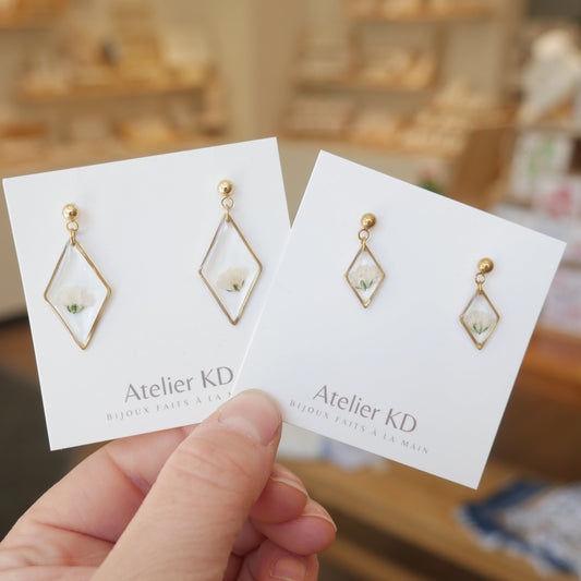 Boucles d'oreilles Gigi blanc - losange