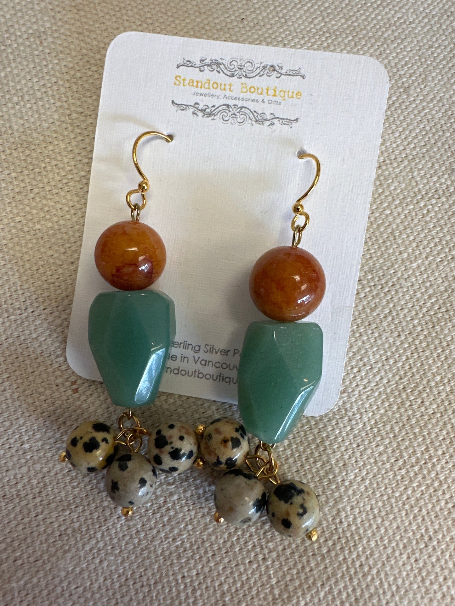 Standout Boutique Agate/ Aventurine/ Dalmatian/ Jasper Dangle Earrings