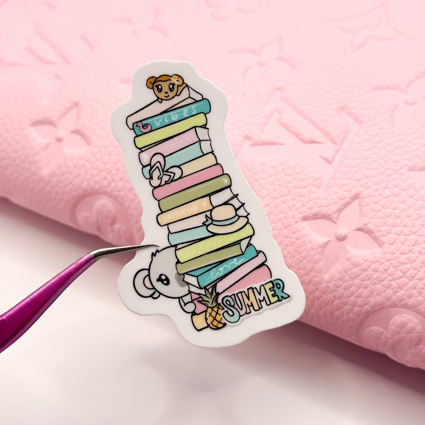 Summer Vibes Peeking Friends Book Stack Vinyl Die Cut Sticker | Glossy