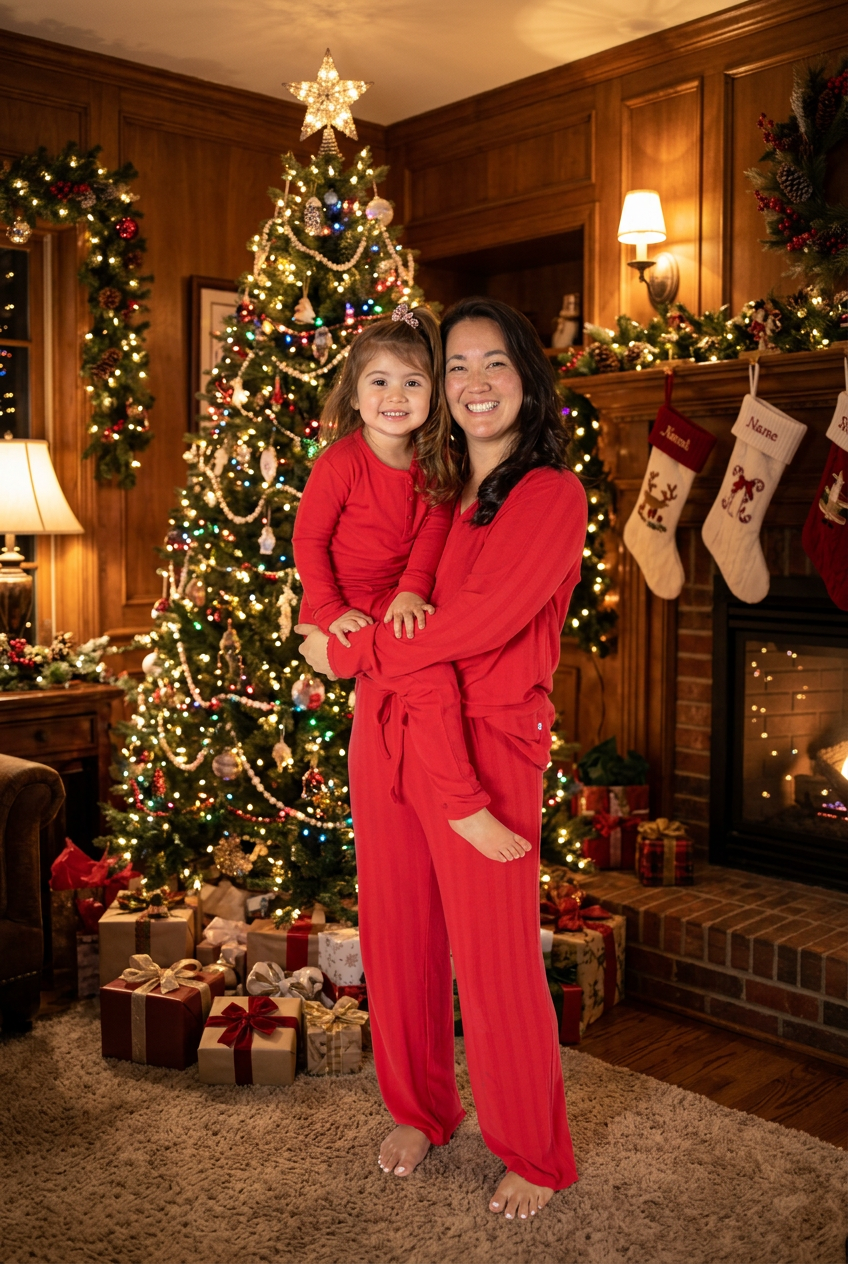 Red Ladies Long Pajama Set