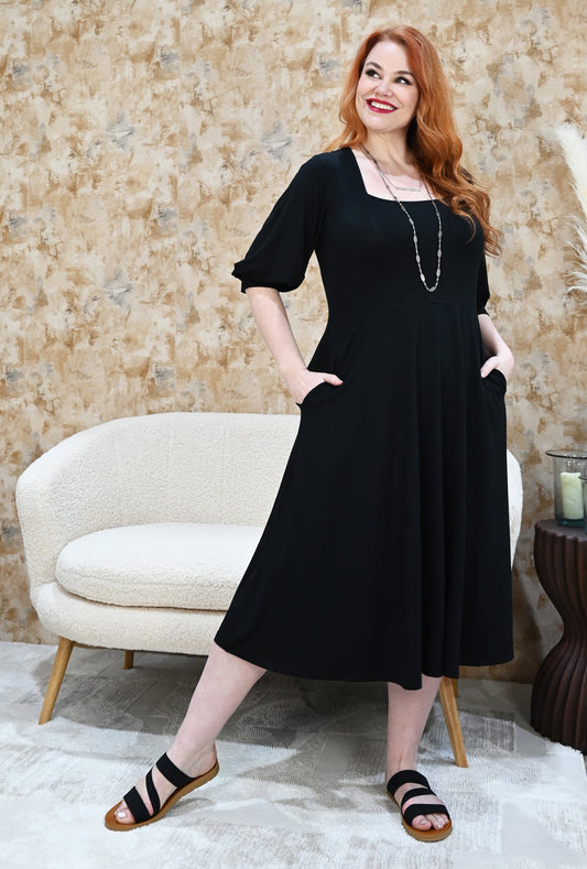 Willow Midi Dress - Black Sustainable Bamboo Knit