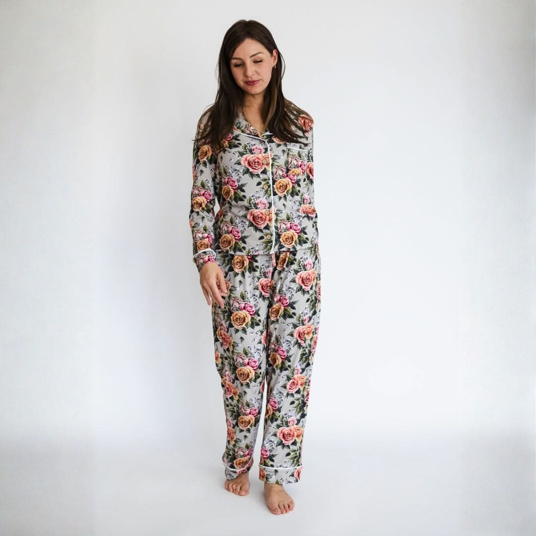 Ladies’ Bamboo Long Sleeve Button-Up Lounge Set | Antique Floral