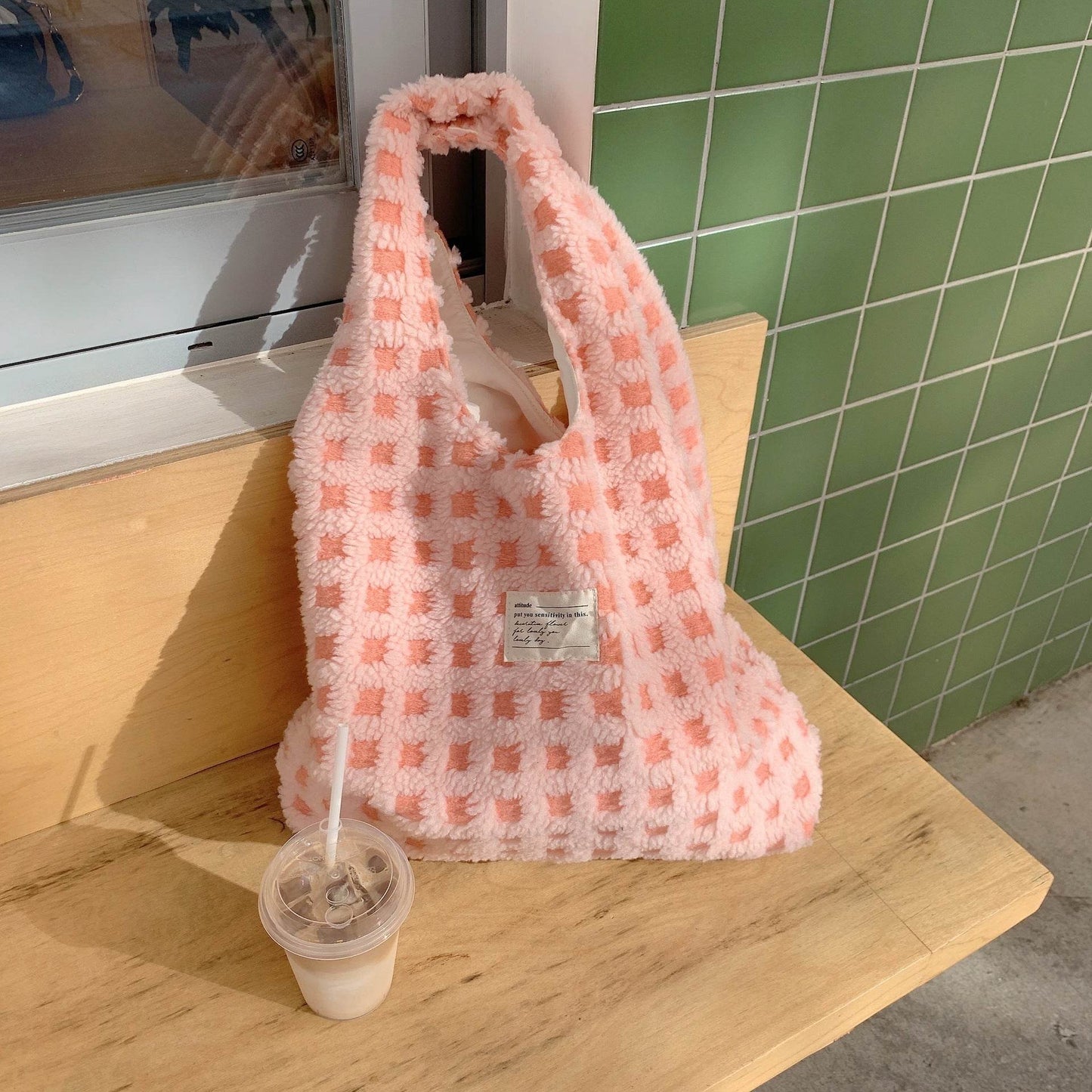 Waffle Print Flannel Tote Bag