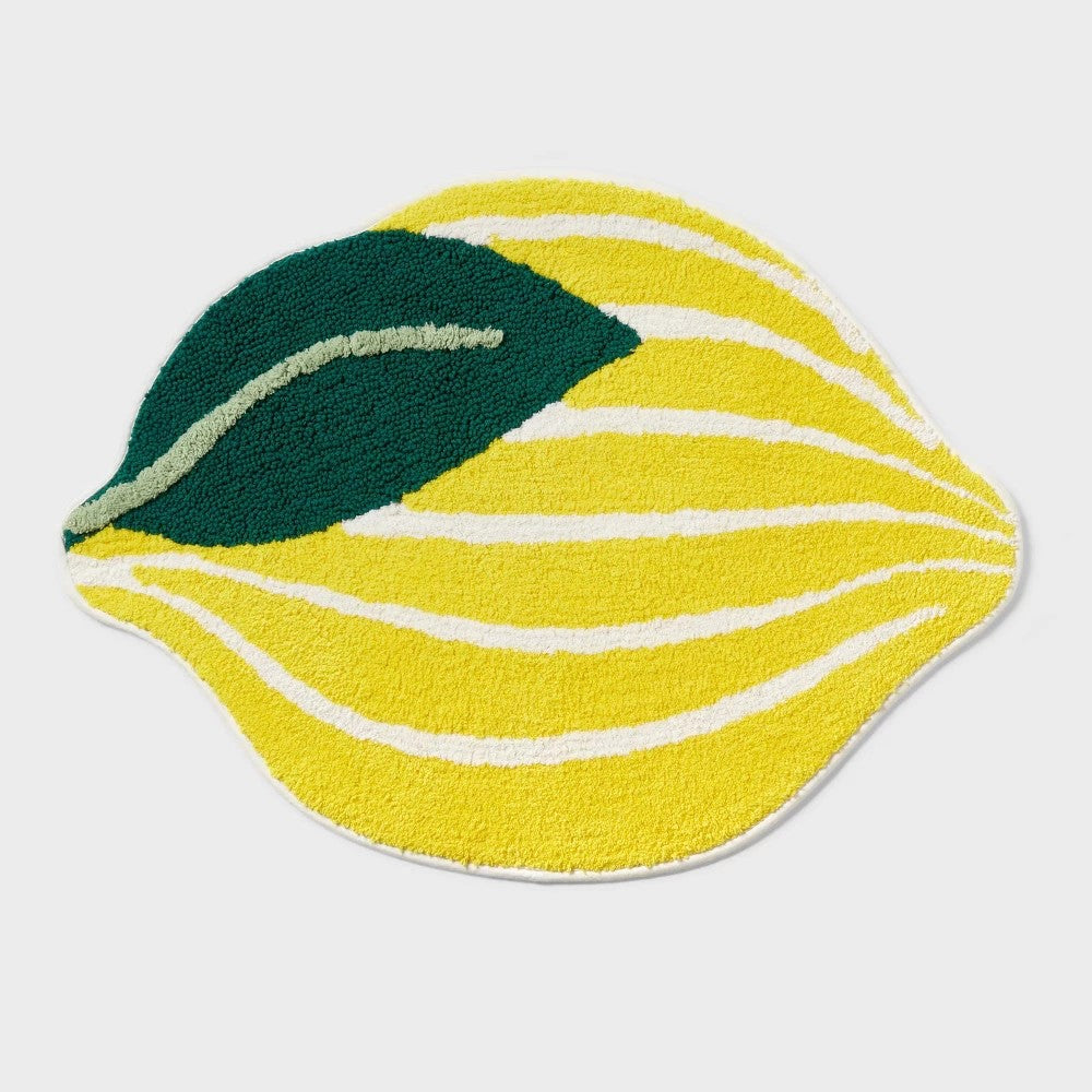Lemon Shaped Machine Washable Non-Slip Bath Rug Yellow